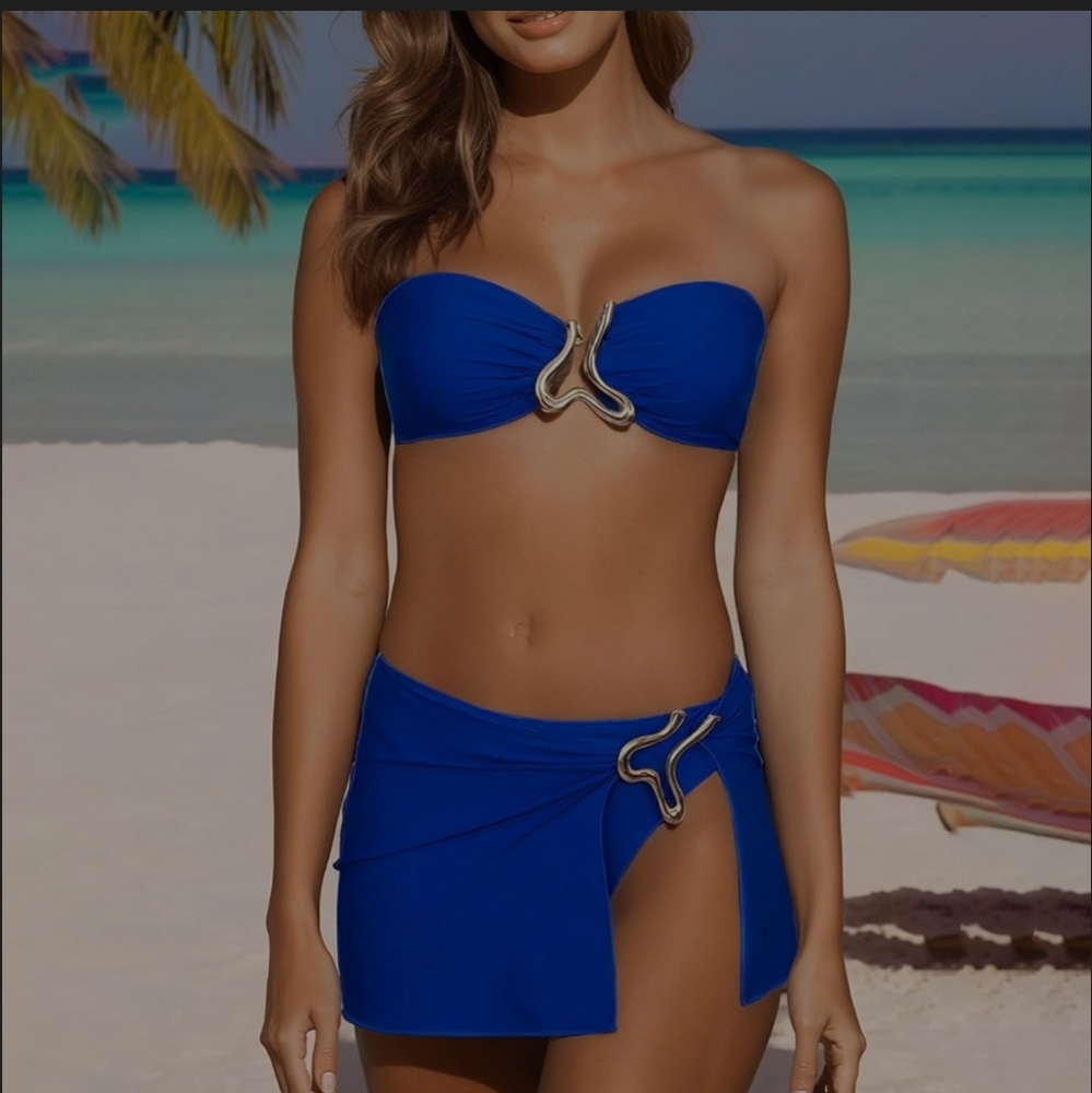 Dazy Blue Strapless Bikini Set